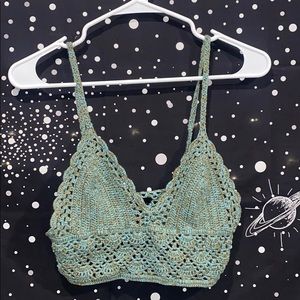 Green/Blue Crochet Crop Top